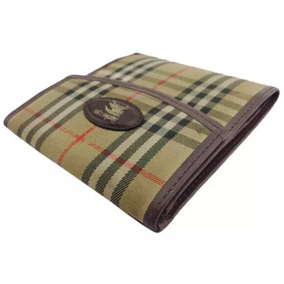 BURBERRY Trifold Wallet Check Beige Canvas x Leather Authentic Used - Picture 4 of 7
